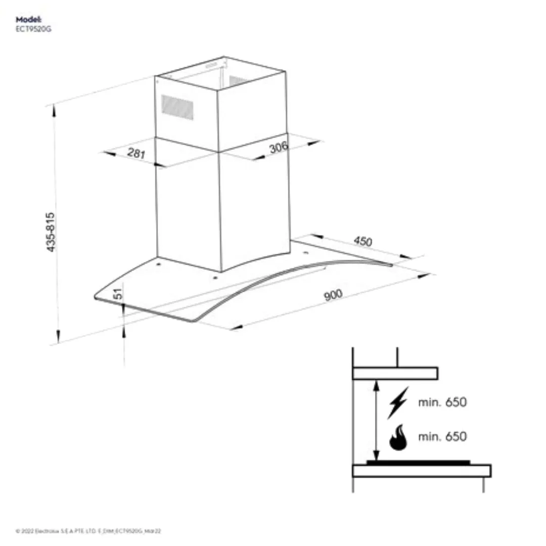 Electrolux ECT9520G 90cm UltimateTaste 500 Chimney Cooker Hood