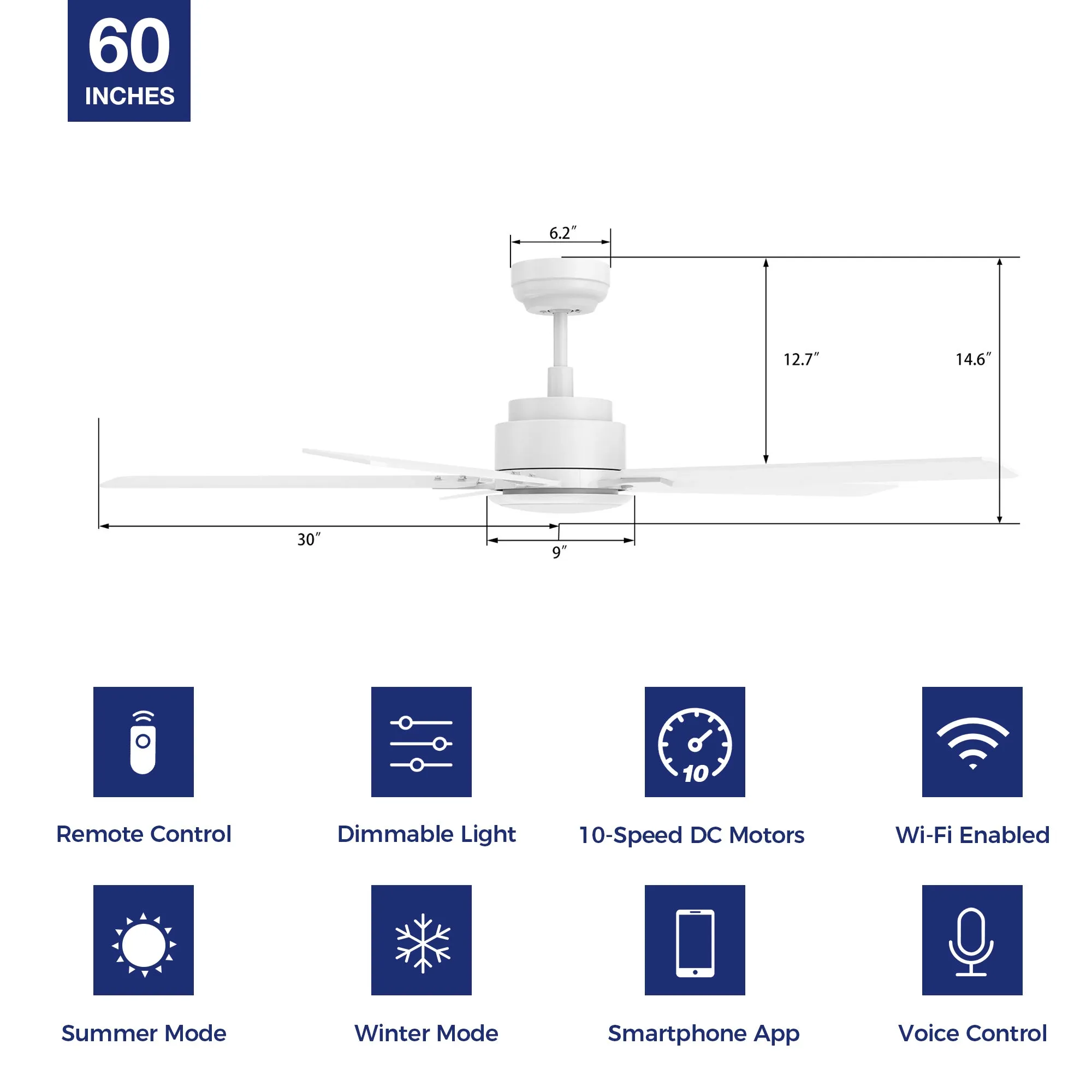 Essex Smart Ceiling Fan Outdoor/Indoor with LED Light and Remote 60"