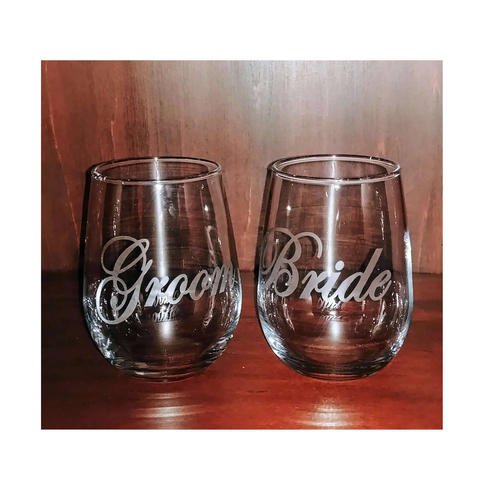 Etched Stemless Wine Glasses