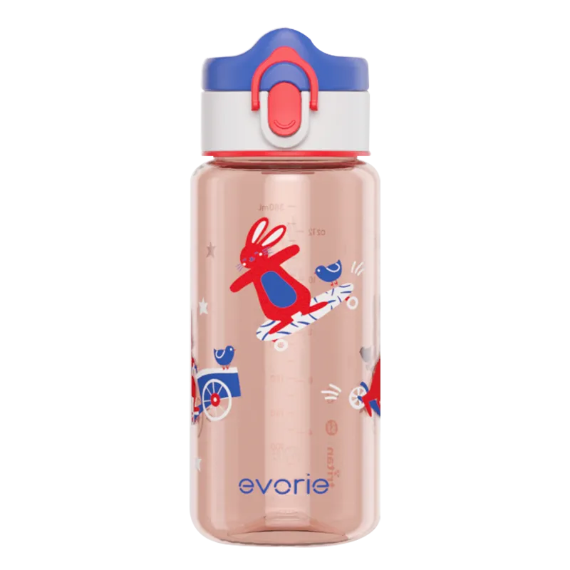 Evorie Tritan Kids Drinking Spout Water Bottle 380mL, Red Rabbit