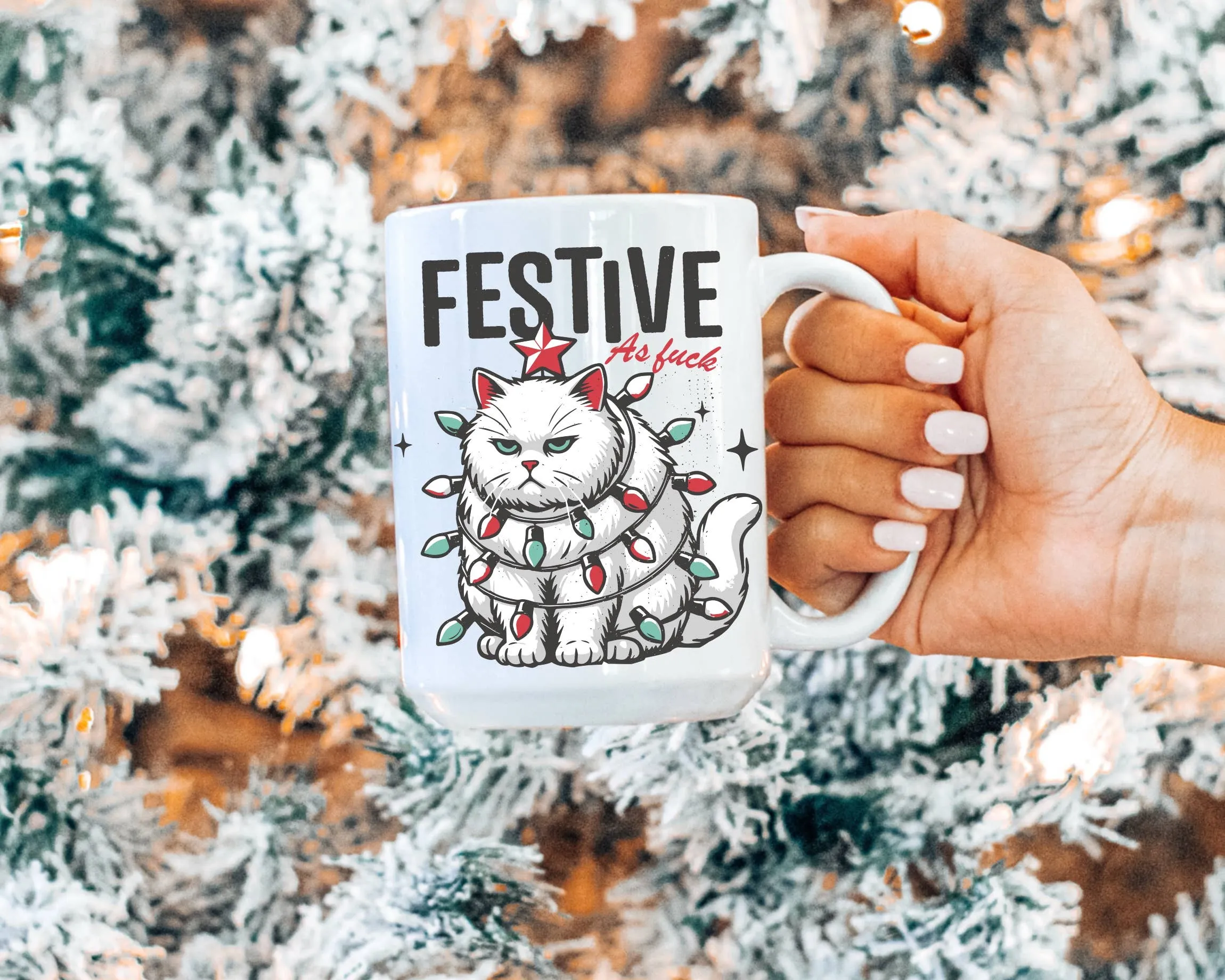 Festive AF Cat Coffee Mug: 15 oz