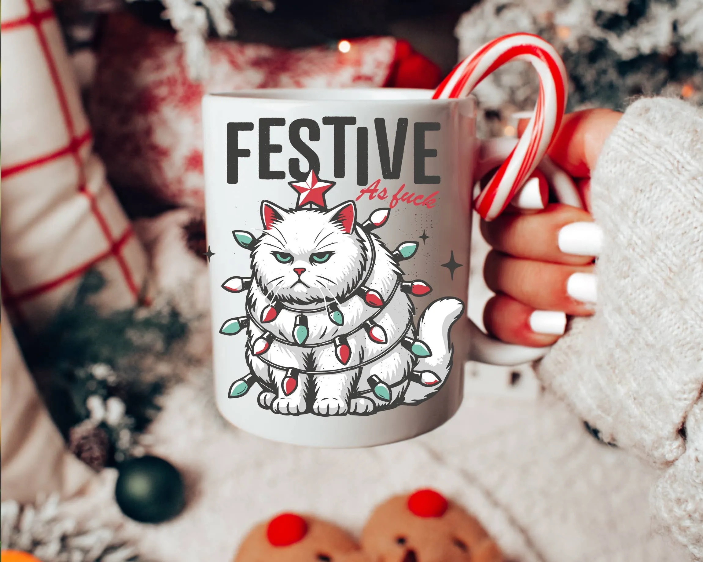 Festive AF Cat Coffee Mug: 15 oz