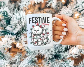 Festive AF Cat Coffee Mug: 15 oz