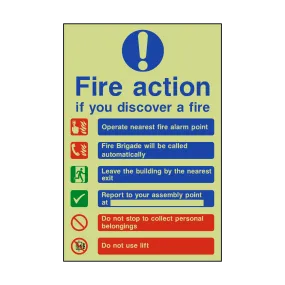 Fire Action Lift & Automatic Alarm Photoluminescent Sign