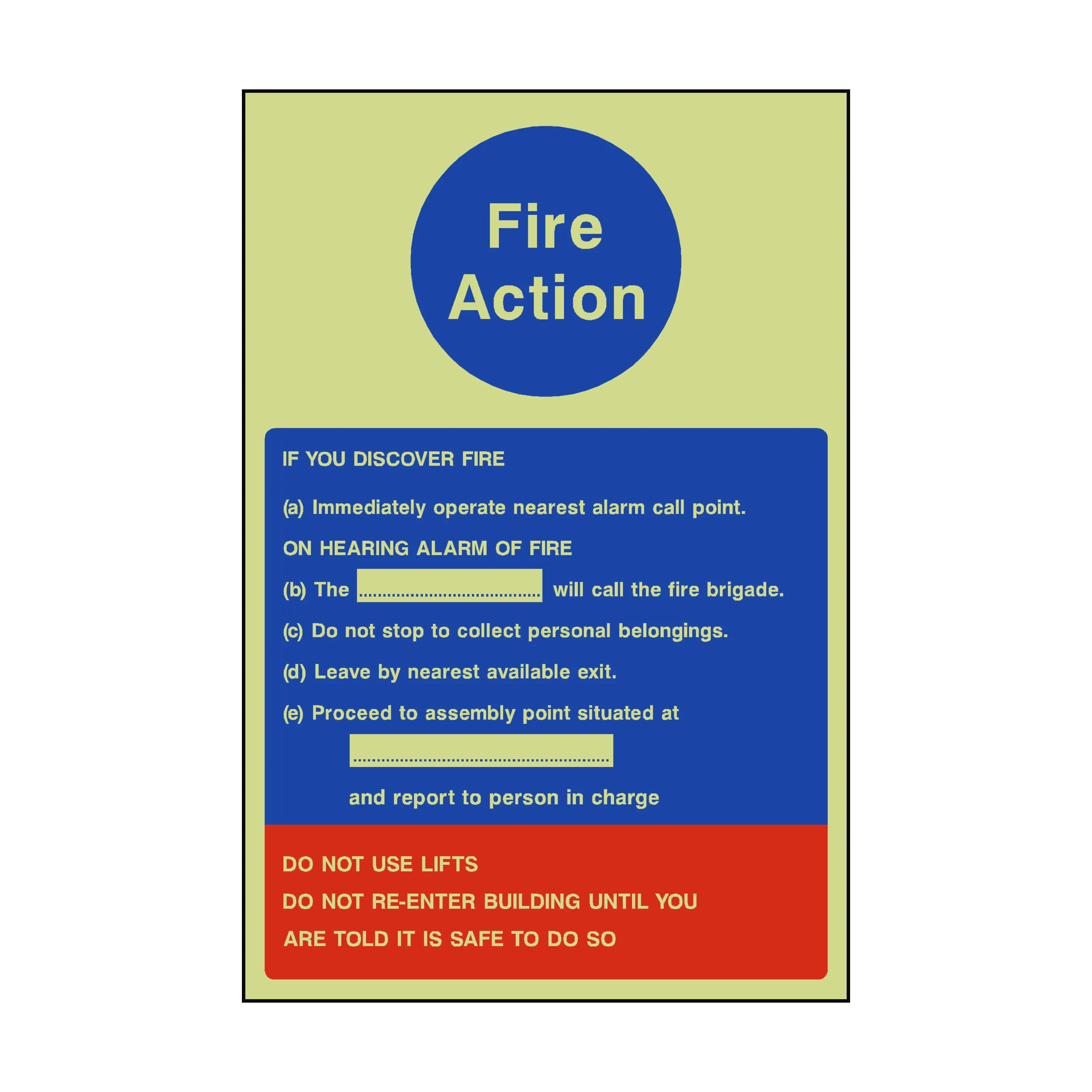 Fire Action Notice Version 1 Photoluminescent Sticker