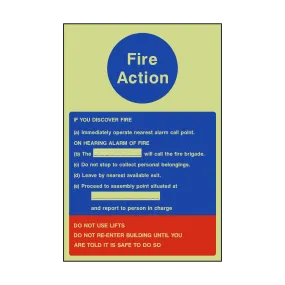 Fire Action Notice Version 1 Photoluminescent Sticker