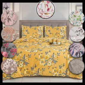 Floral Duvet Cover Printed Complete Bedding Set Fitted Sheet & 2 Pillowcase