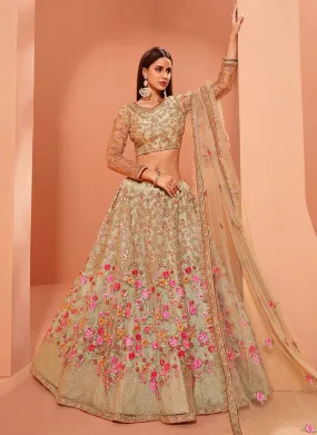 Floral Embroidered Pastel Beige Bridal Lehenga Choli