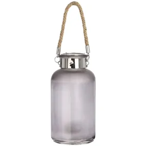 Frosted grey glass lantern with rope detail and led