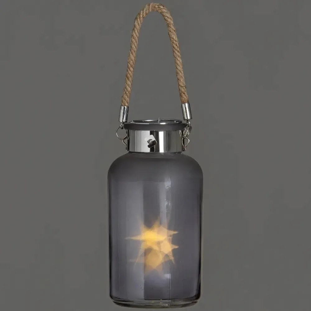 Frosted grey glass lantern with rope detail and led