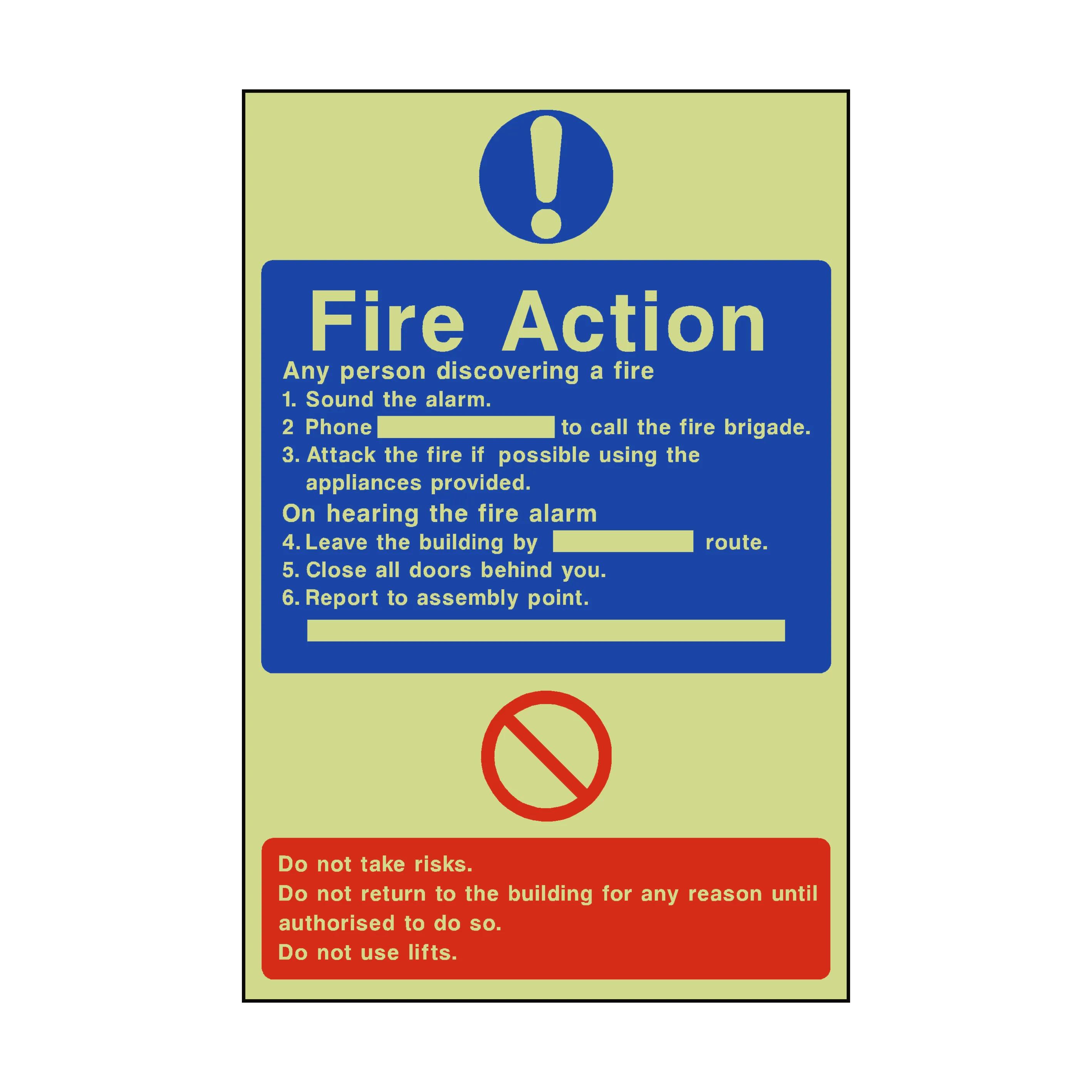 General Fire Action Photoluminescent Sign