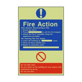 General Fire Action Photoluminescent Sign