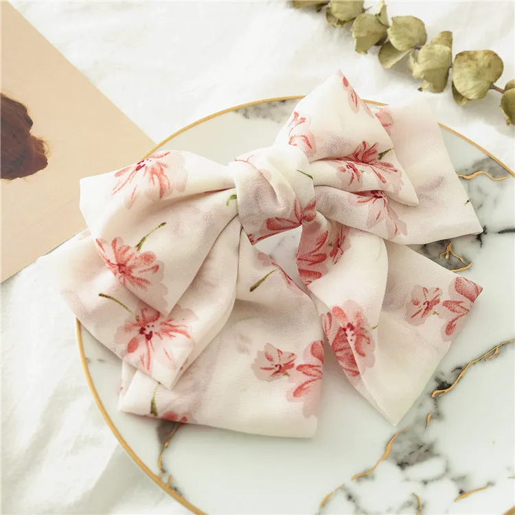 Girls Bow Floral Chiffon Barrettes Hair Ring