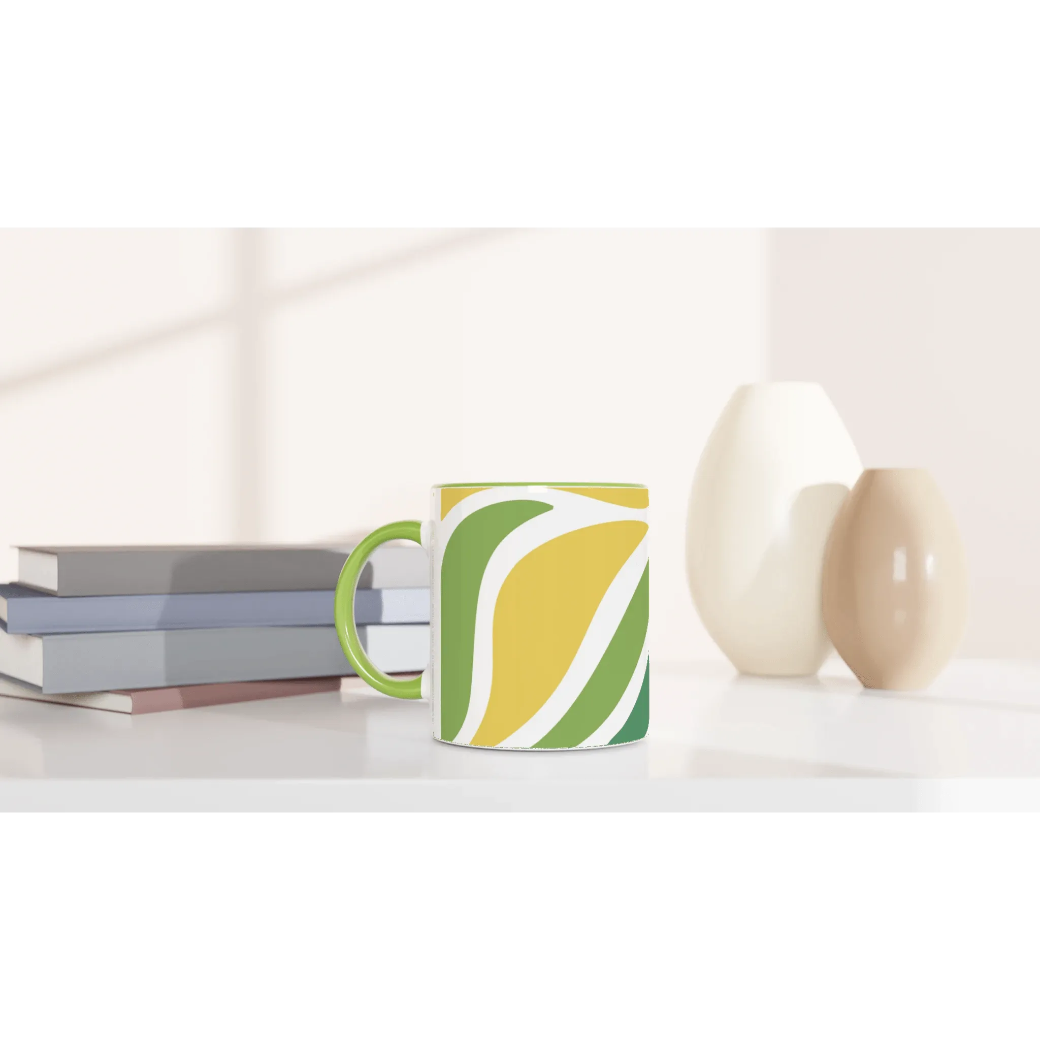 Green Ceramic Mug with Abstract Organic Pattern