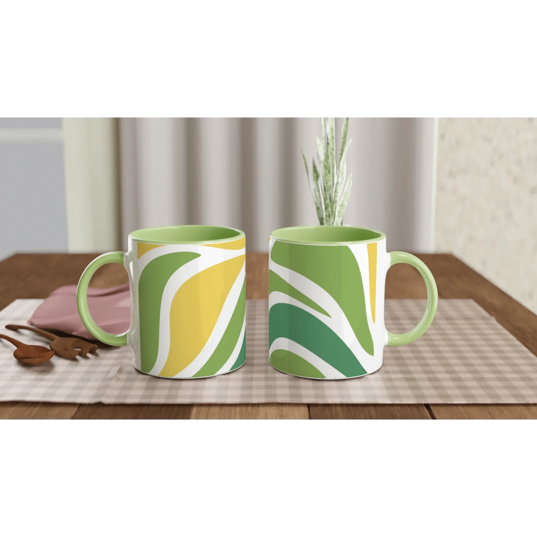 Green Ceramic Mug with Abstract Organic Pattern