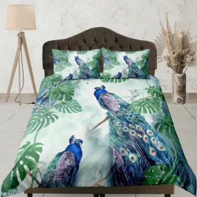 green duvet peacock decor aesthetic bedding set full, luxury duvet cover queen, king, boho duvet, designer bedding, maximalist bedspread