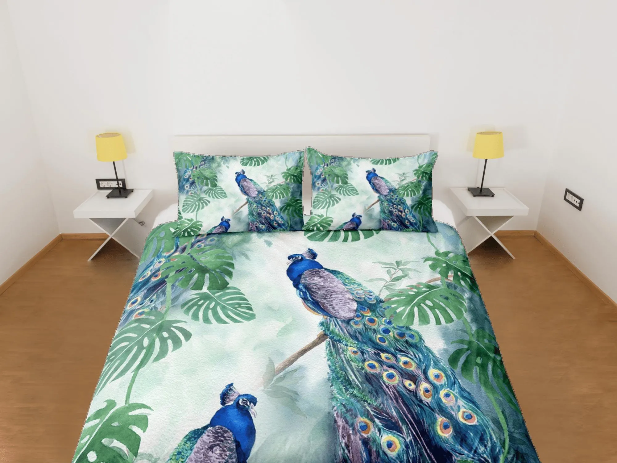 green duvet peacock decor aesthetic bedding set full, luxury duvet cover queen, king, boho duvet, designer bedding, maximalist bedspread