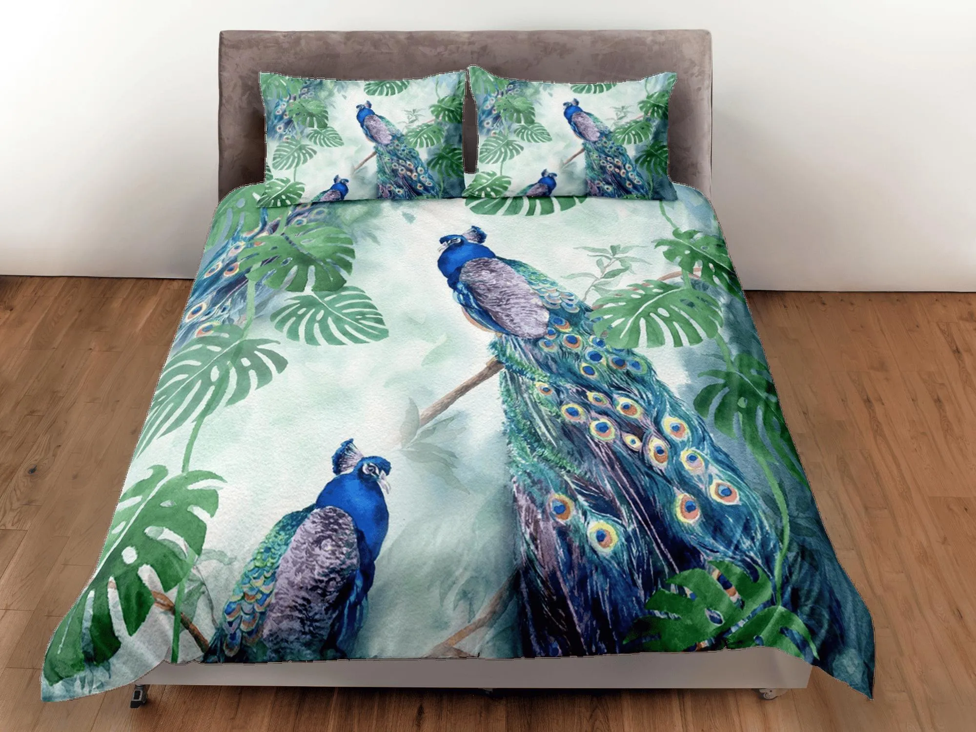 green duvet peacock decor aesthetic bedding set full, luxury duvet cover queen, king, boho duvet, designer bedding, maximalist bedspread