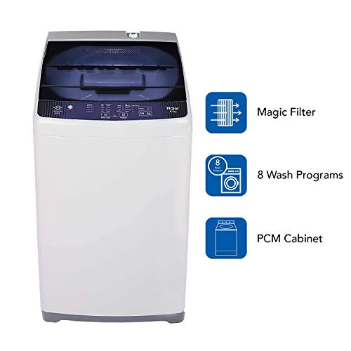 Haier 6.2 Kg Fully-Automatic Top Loading Washing Machine (HWM62-AE, White with Blue lid)