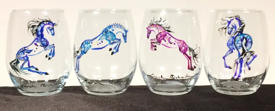 Hand-painted stemless Wine glass- equine image