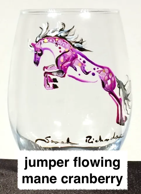 Hand-painted stemless Wine glass- equine image