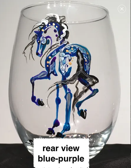 Hand-painted stemless Wine glass- equine image