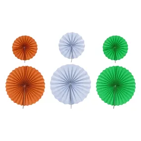 Hanging Paper Fan Decoration Set | 6 Pcs/ Tricolour Fan Wall Decoration/Wall Hanging Decor/ Republic Day Decor