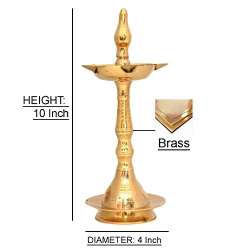 Hashcart Kerala Traditional Brass Diya Lamp (12.7 cm X 12.7 cm X 30.48 cm, Gold, Set of 2)