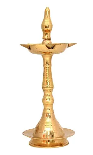 Hashcart Kerala Traditional Brass Diya Lamp (12.7 cm X 12.7 cm X 30.48 cm, Gold, Set of 2)