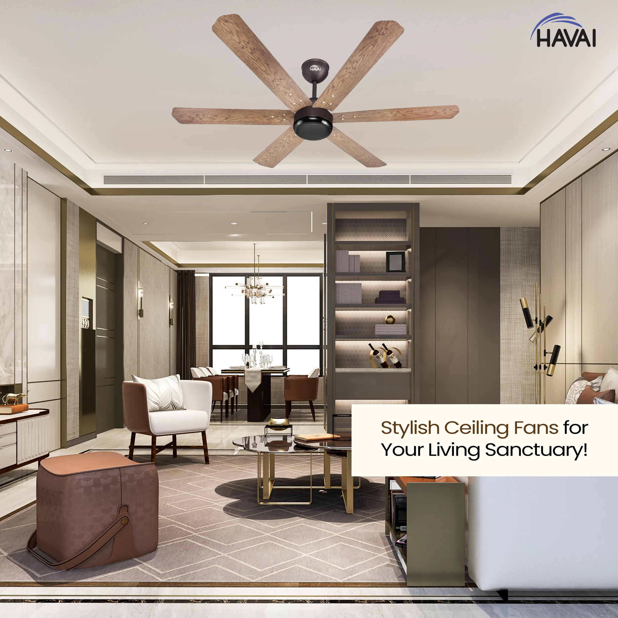 HAVAI Pristine Wooden Range BLDC Ceiling Fan - 6 Blades - 35W, Ashwood 1200mm Blade with Remote (BLACK 0.5 LED)…