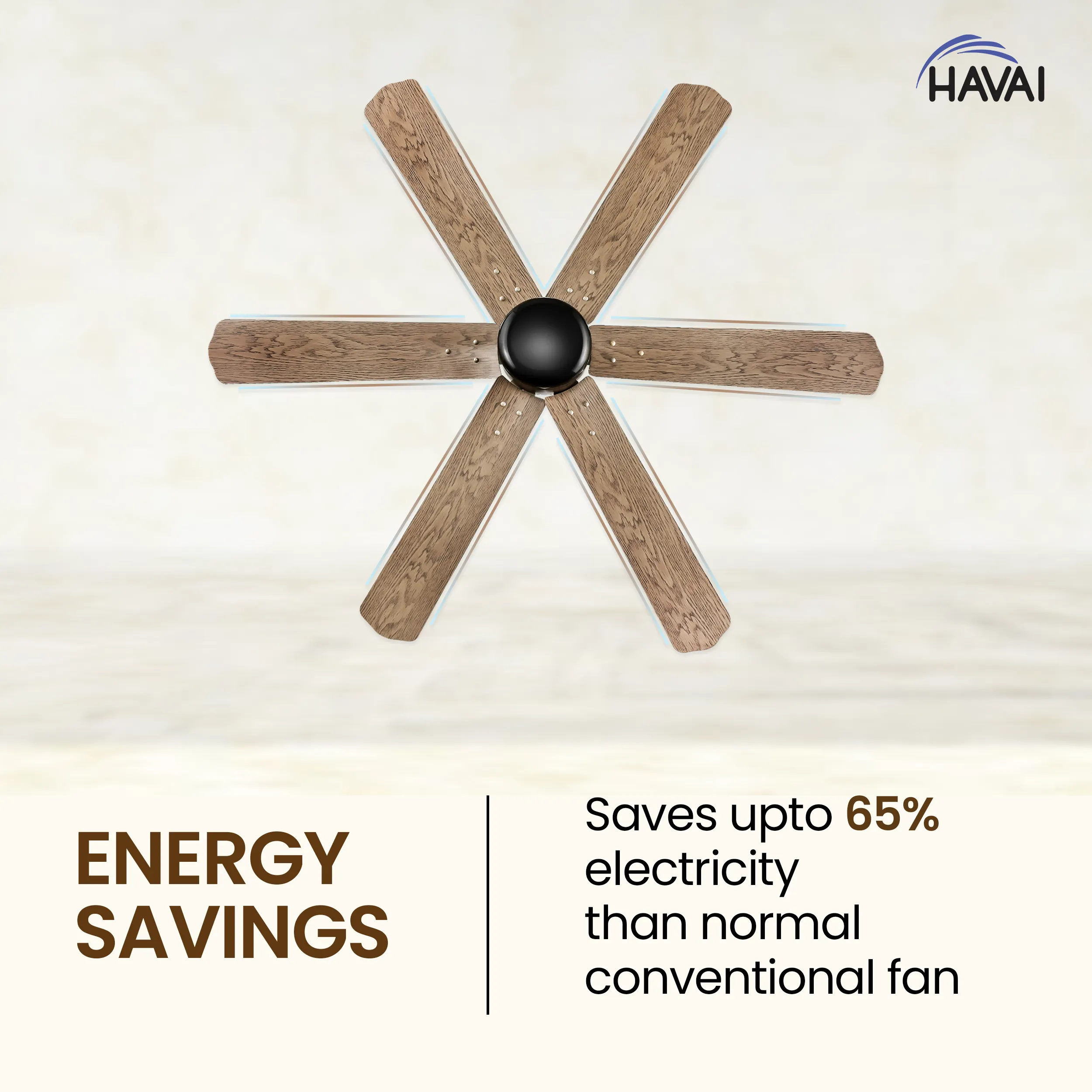 HAVAI Pristine Wooden Range BLDC Ceiling Fan - 6 Blades - 35W, Ashwood 1200mm Blade with Remote (BLACK 0.5 LED)…