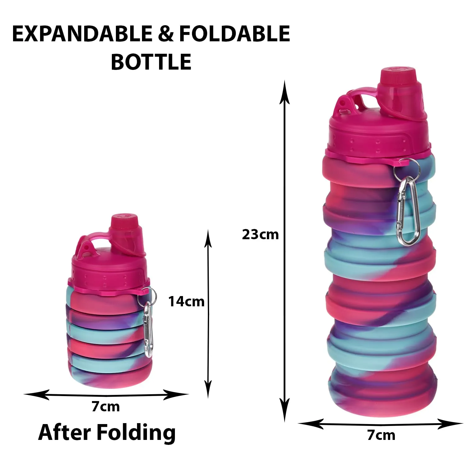 Heart Home Water Bottle | Silicone School Water Bottle | Expandable Water Bottle | Folding Water Bottle | Gym Water Bottle | Sports Water Bottle | 500 ML | Pack of 2 | Rani