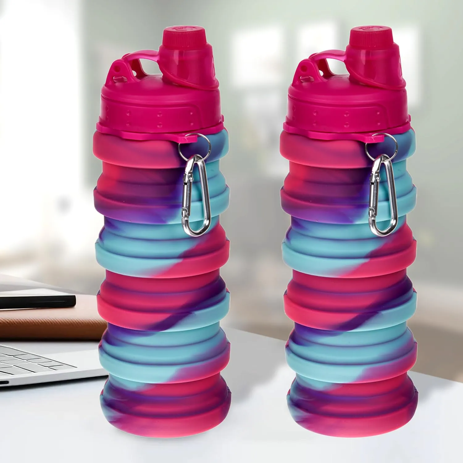 Heart Home Water Bottle | Silicone School Water Bottle | Expandable Water Bottle | Folding Water Bottle | Gym Water Bottle | Sports Water Bottle | 500 ML | Pack of 2 | Rani