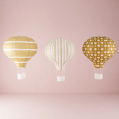 HOT AIR BALLOON PAPER LANTERN SET IN GOLD AND WHITE (3/pkg)