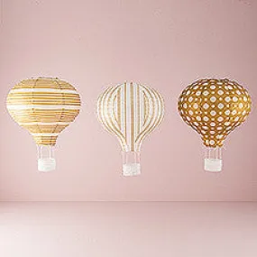 HOT AIR BALLOON PAPER LANTERN SET IN GOLD AND WHITE (3/pkg)