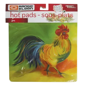 HP77ATV 2 Pack Licensed Hot Pad Set Rooster Doodledoo by Amy Hautman   FINAL SALE