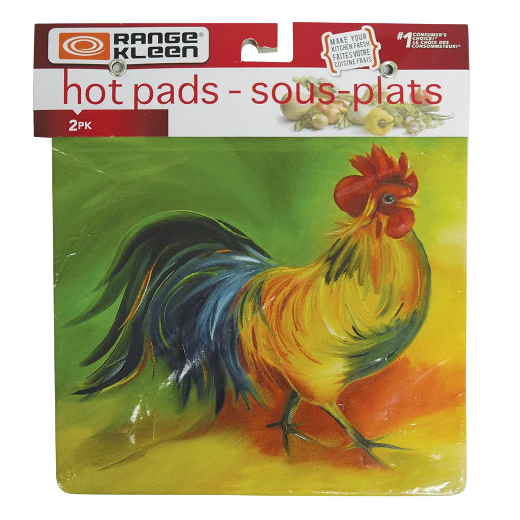 HP77ATV 2 Pack Licensed Hot Pad Set Rooster Doodledoo by Amy Hautman   FINAL SALE