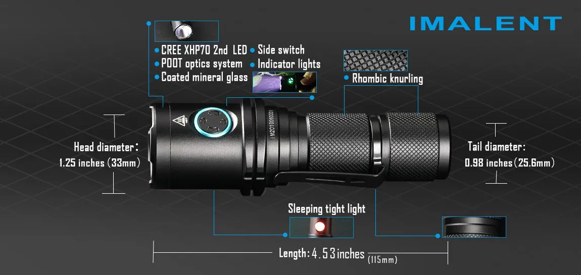 Imalent DM70 Flashlight LED Light with USB Rechargeable Battery Compact 4500 Lumens EDC Light