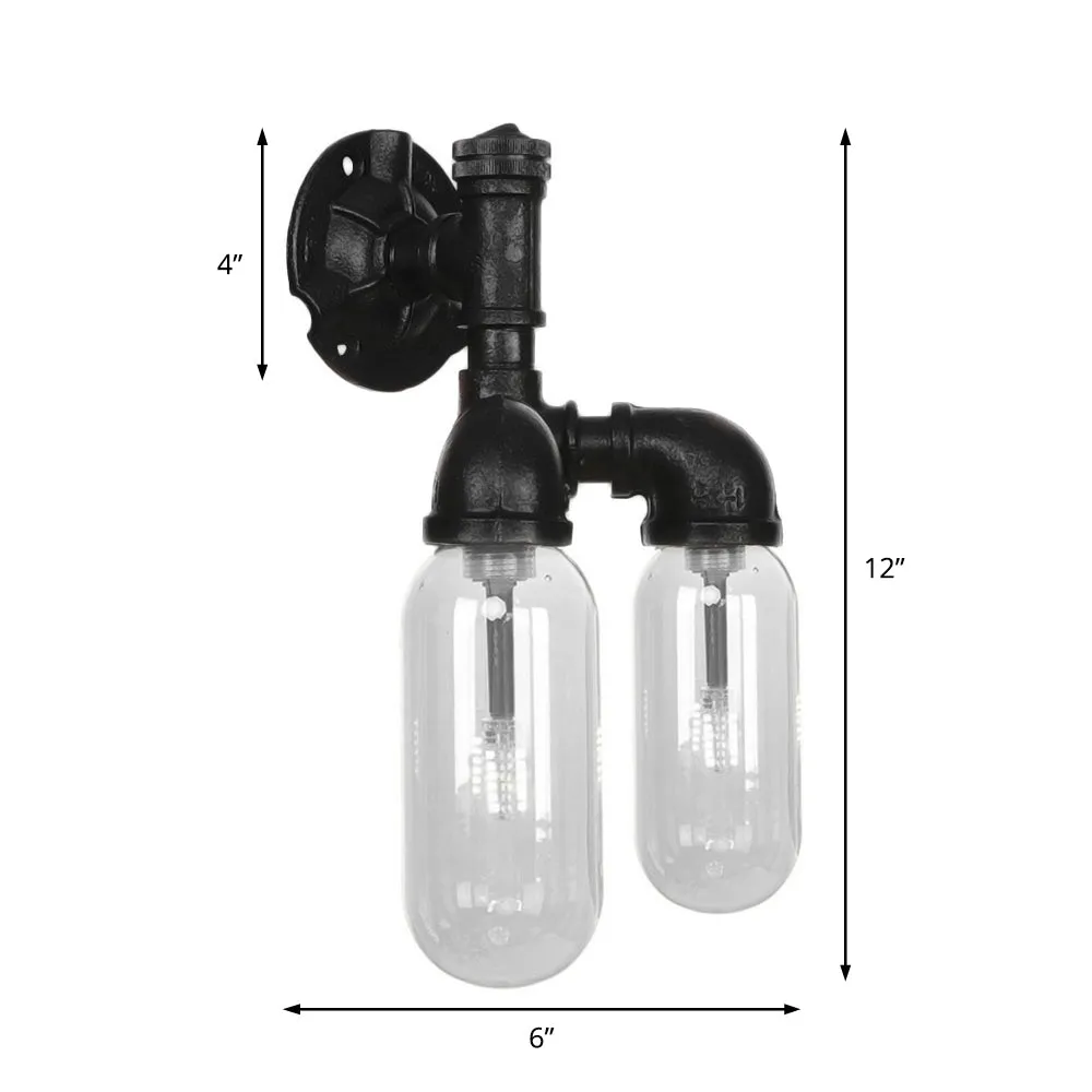 Industrial Metal Capsule Shade Wall Light Fixture with 2 Black Sconce Lamps and Pipe Design - Bedroom