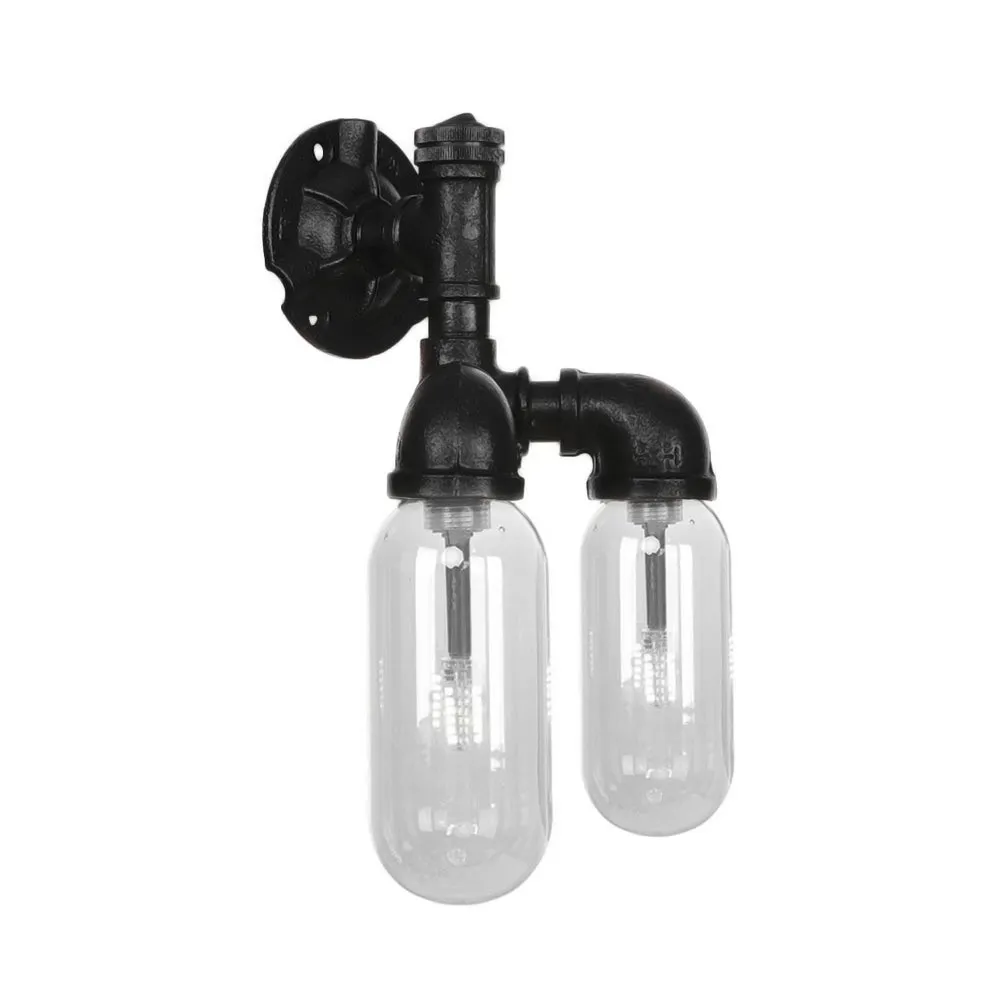 Industrial Metal Capsule Shade Wall Light Fixture with 2 Black Sconce Lamps and Pipe Design - Bedroom