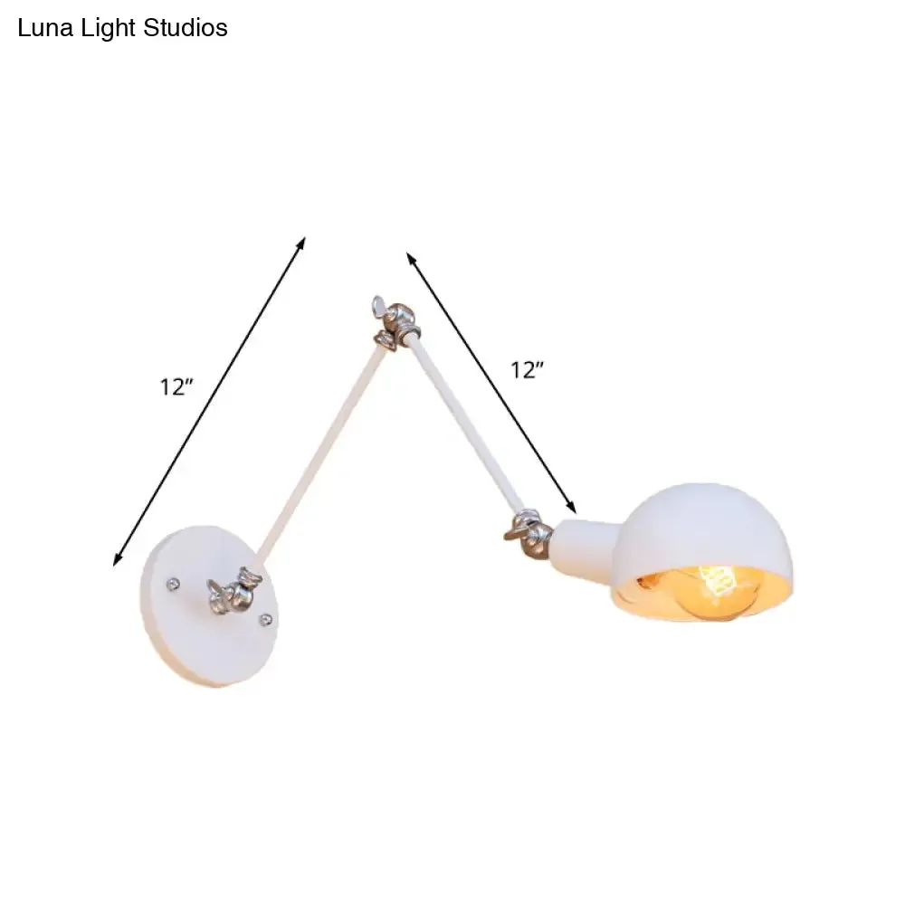 Industrial Retro Metal Swing Arm Wall Sconce Lamp with White Dome - Perfect for Bedroom Lighting