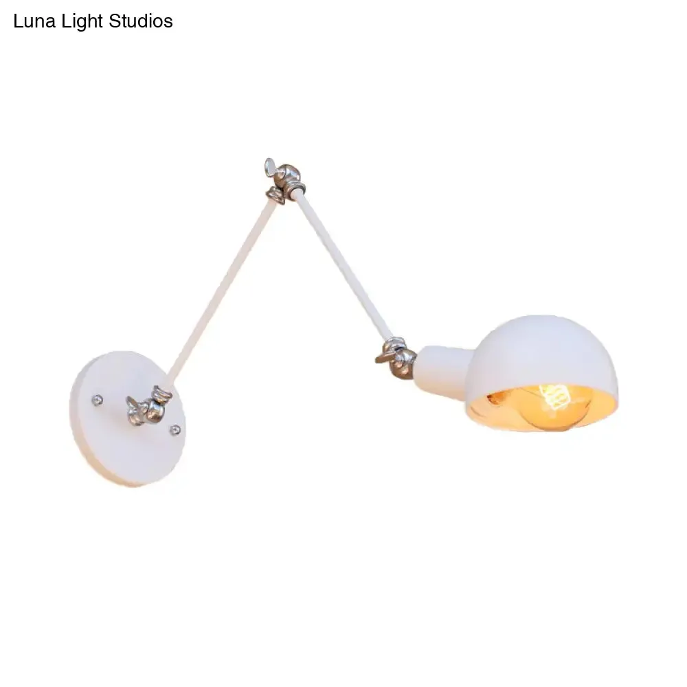 Industrial Retro Metal Swing Arm Wall Sconce Lamp with White Dome - Perfect for Bedroom Lighting