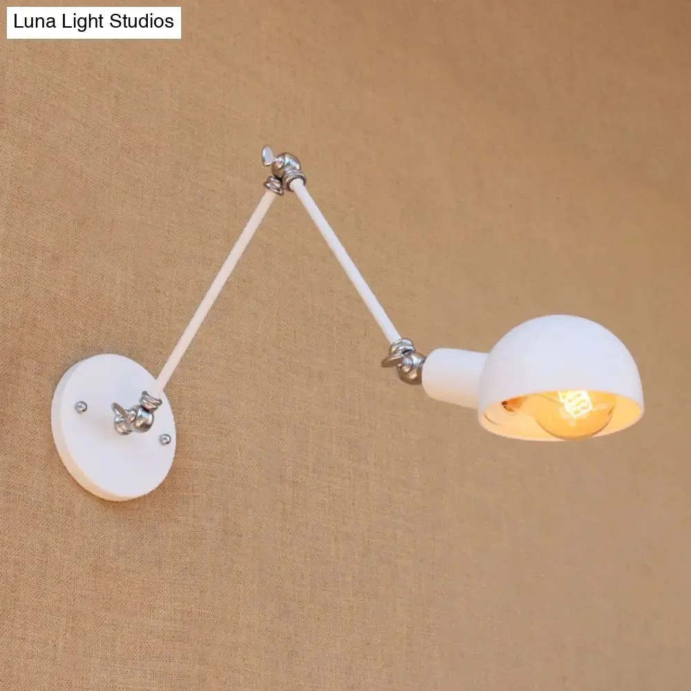 Industrial Retro Metal Swing Arm Wall Sconce Lamp with White Dome - Perfect for Bedroom Lighting