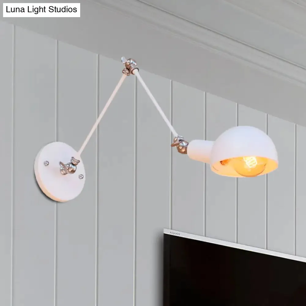 Industrial Retro Metal Swing Arm Wall Sconce Lamp with White Dome - Perfect for Bedroom Lighting