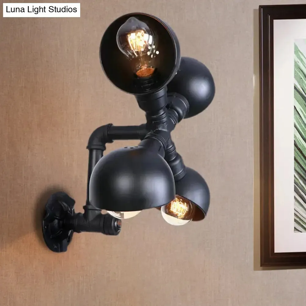 Industrial-Style 4-Light Dome Shade Stairway Wall Sconce in Black Finish