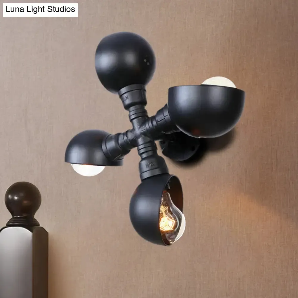 Industrial-Style 4-Light Dome Shade Stairway Wall Sconce in Black Finish