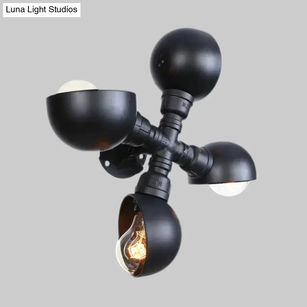 Industrial-Style 4-Light Dome Shade Stairway Wall Sconce in Black Finish