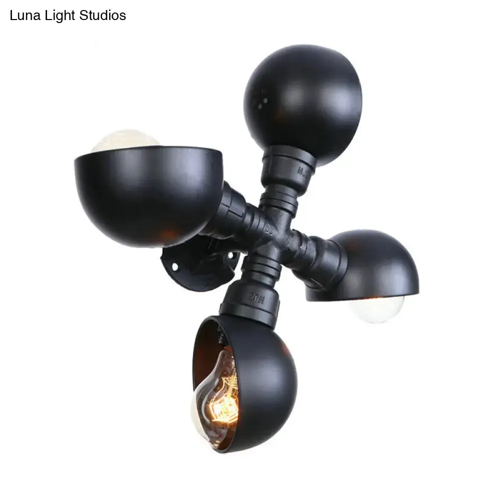 Industrial-Style 4-Light Dome Shade Stairway Wall Sconce in Black Finish