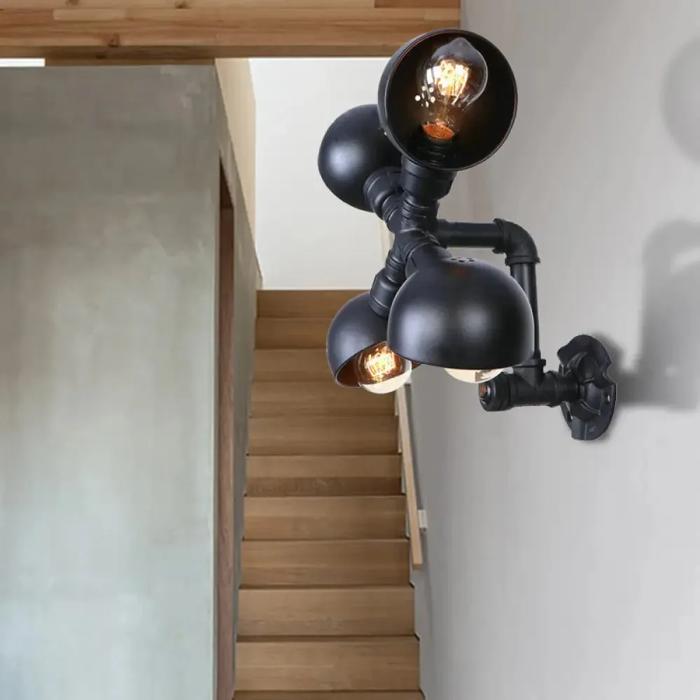 Industrial-Style 4-Light Dome Shade Stairway Wall Sconce in Black Finish