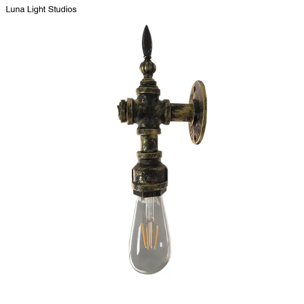 Iron Bronze Wall Sconce - Rustic Style Bare Bulb Light Fixture with Water Pipe Design for Restaurants